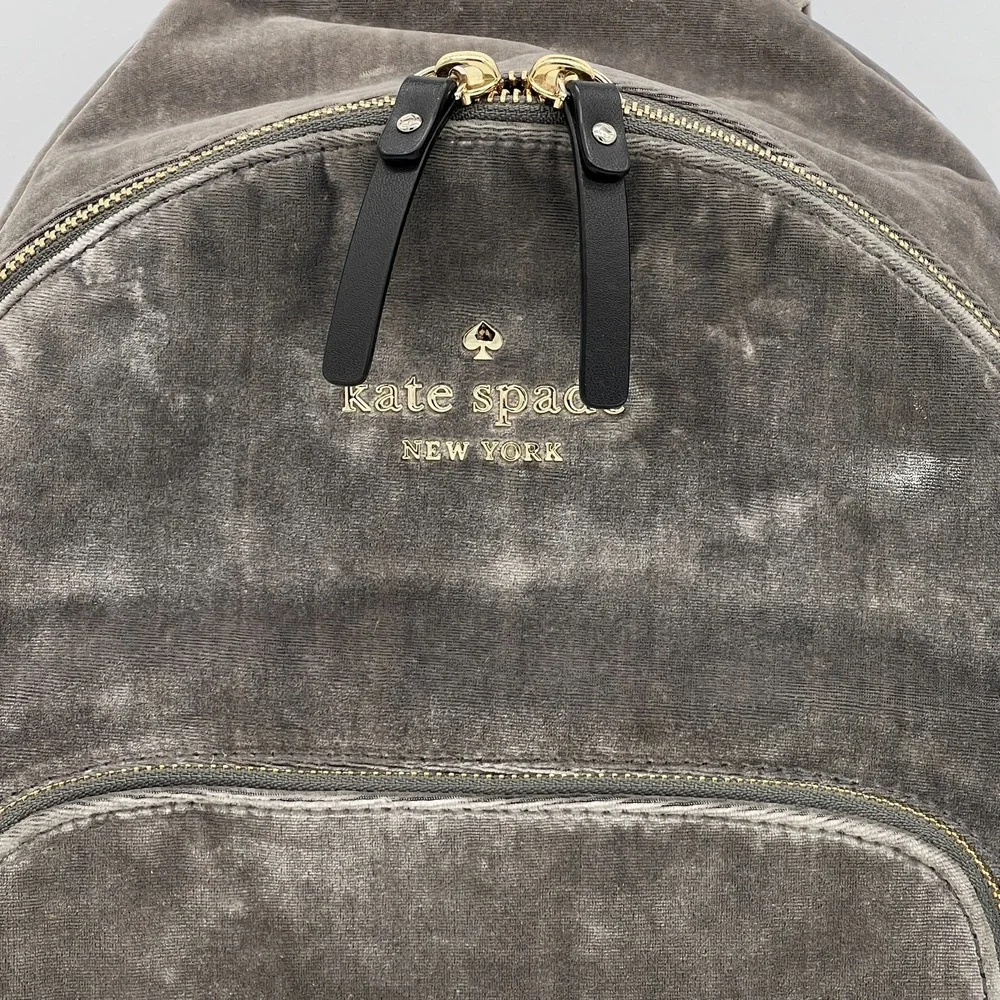 kate spade NEW YORK Watson Lane Velvet Hartley Backpack Big Smoke Gray $298 New